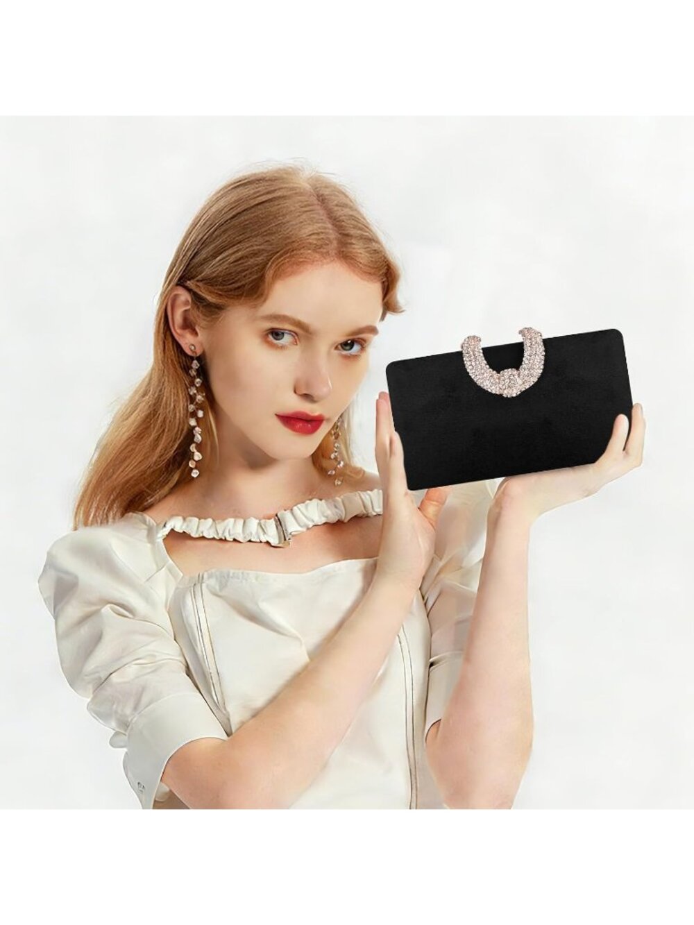 👜 Women's Black Party Dressy Handbag Sparkly Rhinestone Crystal Evening Clutch - Picture 2 of 6